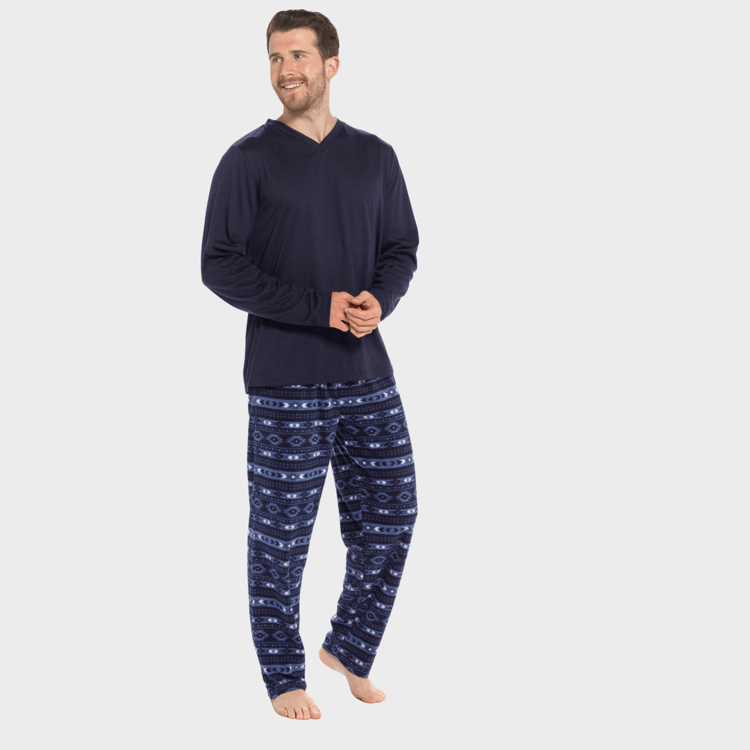 Mens Jersey Top and Fleece Bottom Fairisle Pyjama Set from You Know Who's