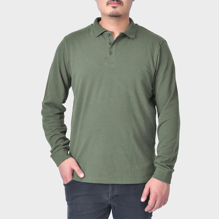 Mens Khaki Long Sleeve Polo Shirt from You Know Who's