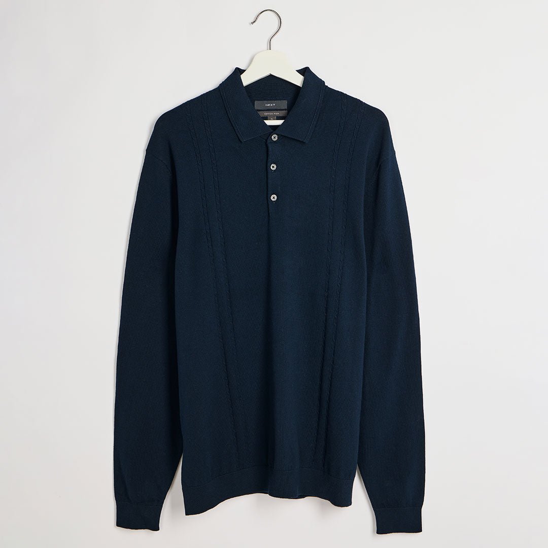 Mens Navy Cable Knit Polo from You Know Who's