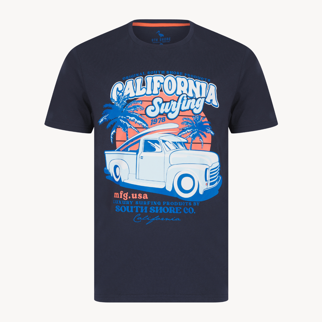 Mens Navy California Surfing T-shirt from You Know Who's
