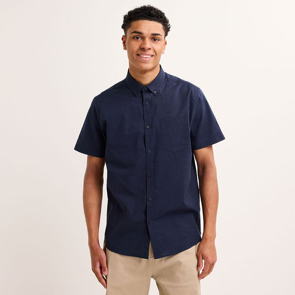 Men's Navy Cotton Button Short Sleeve Shirt from You Know Who's