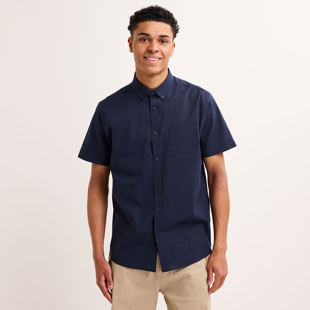 Men's Navy Cotton Button Short Sleeve Shirt from You Know Who's
