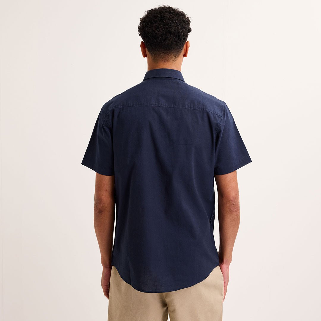 Men's Navy Cotton Button Short Sleeve Shirt from You Know Who's