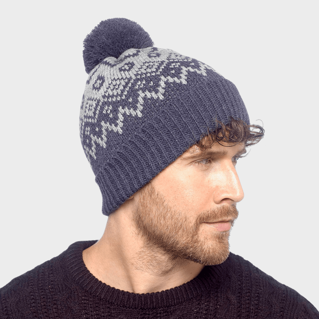 Mens Navy Fairisle Beanie Hat from You Know Who's