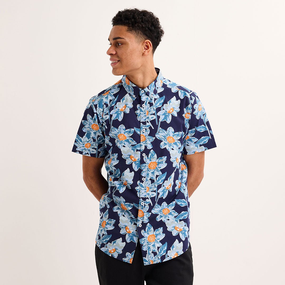 Men's Navy Printed Floral Short Sleeve Shirt from You Know Who's