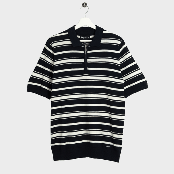 Mens Navy Stripe Zip Neck Polo from You Know Who's