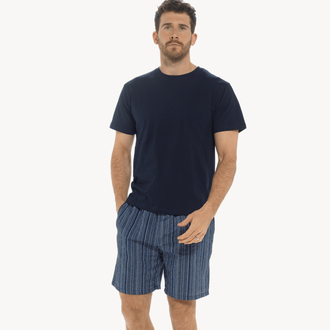 Mens Navy Striped Shorty Pjs from You Know Who's
