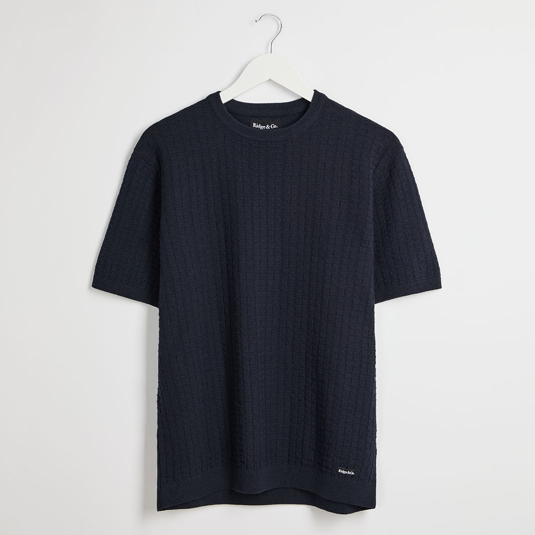 Men's Navy Textured Front Knitted T-Shirt from You Know Who's