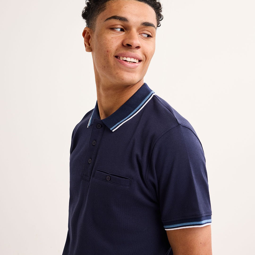 Mens Navy Tipped Pocket Polo from You Know Who's