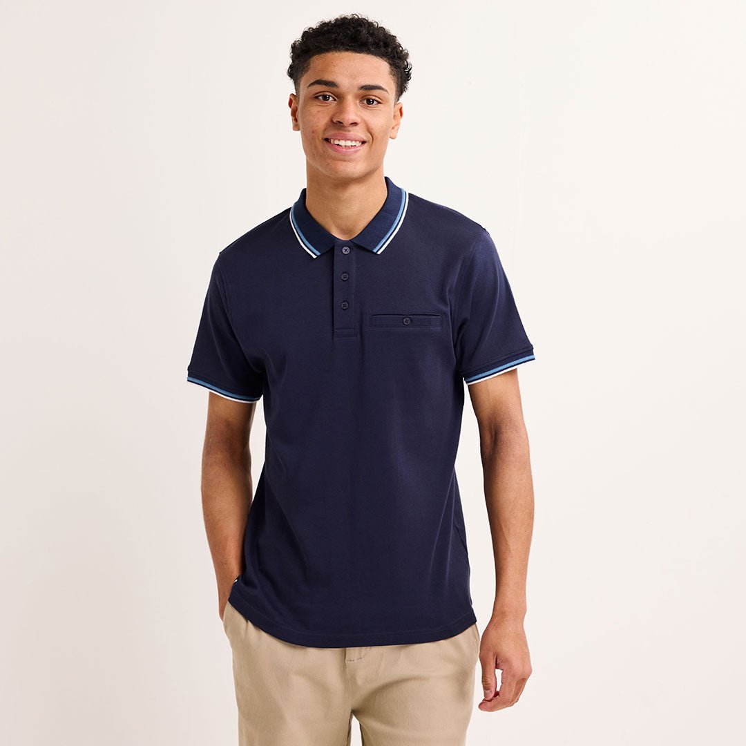 Mens Navy Tipped Pocket Polo from You Know Who's