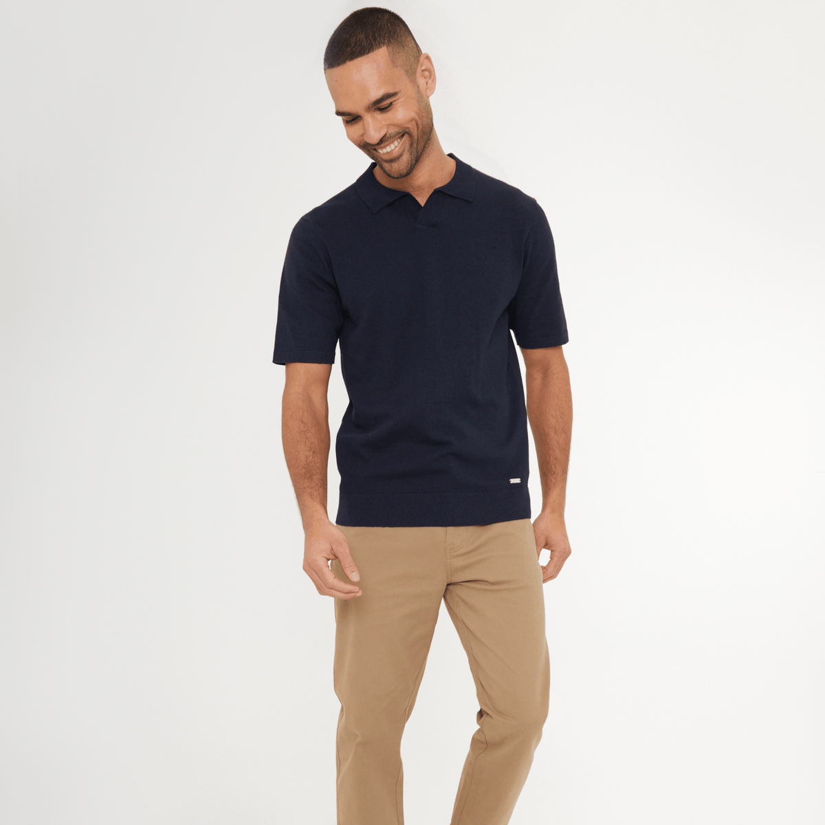 Mens Navy Trophy Neck Polo Top from You Know Who's