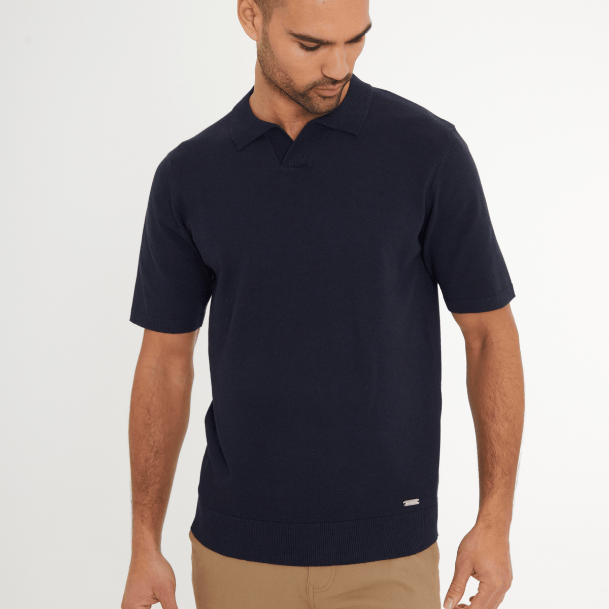Mens Navy Trophy Neck Polo Top from You Know Who's