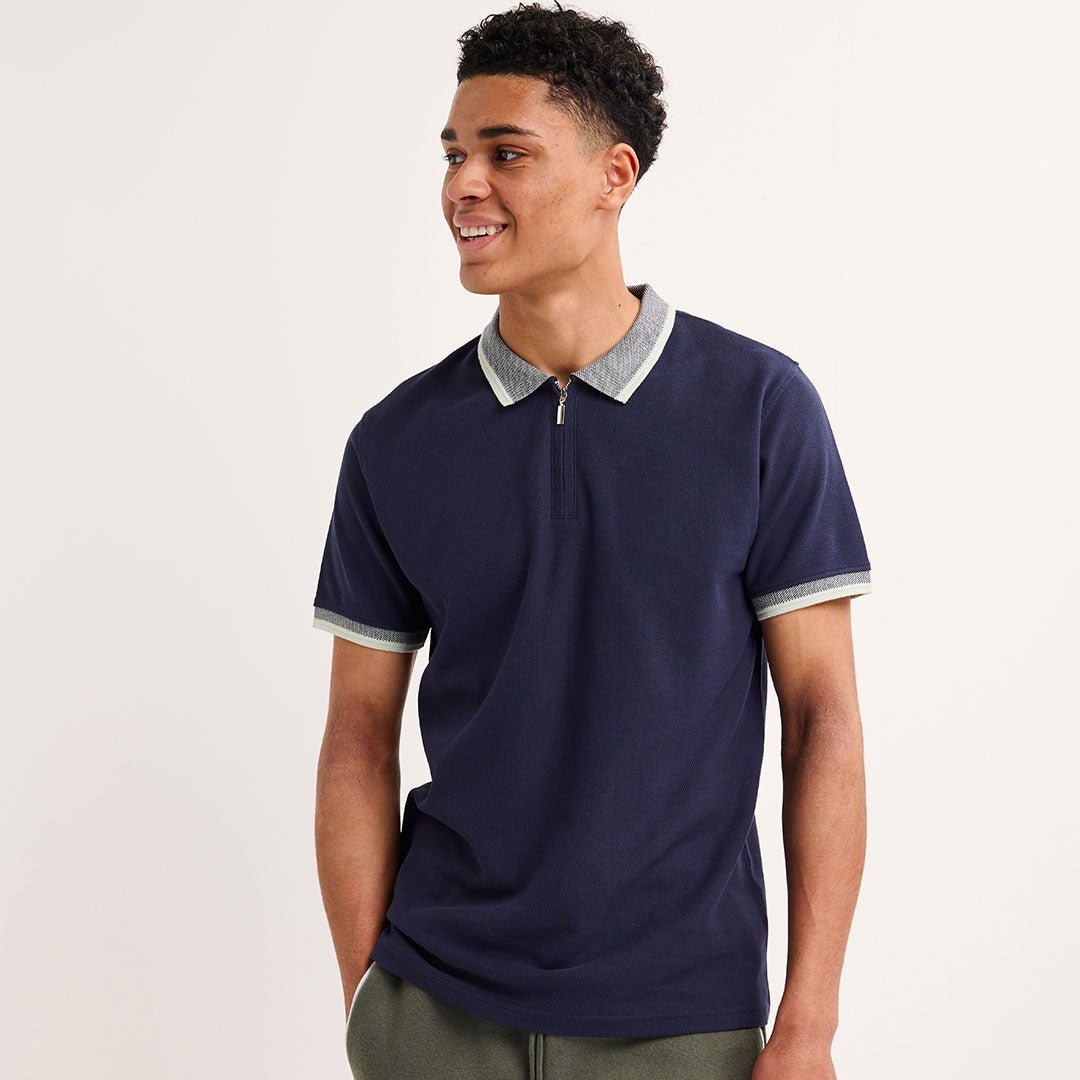 Mens Navy Zip Neck Polo from You Know Who's