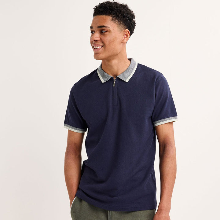 Mens Navy Zip Neck Polo from You Know Who's