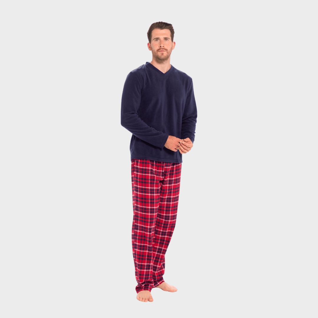 Mens Navy/Red Checked Fleece Pyjamas from You Know Who's