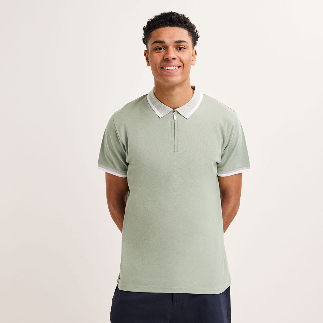 Mens Sage Zip Neck Polo from You Know Who's