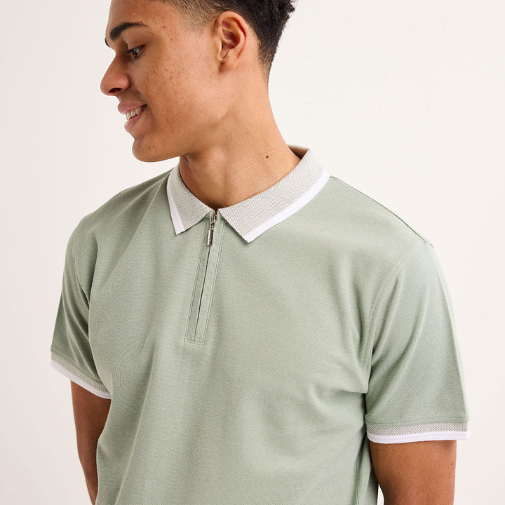 Mens Sage Zip Neck Polo from You Know Who's