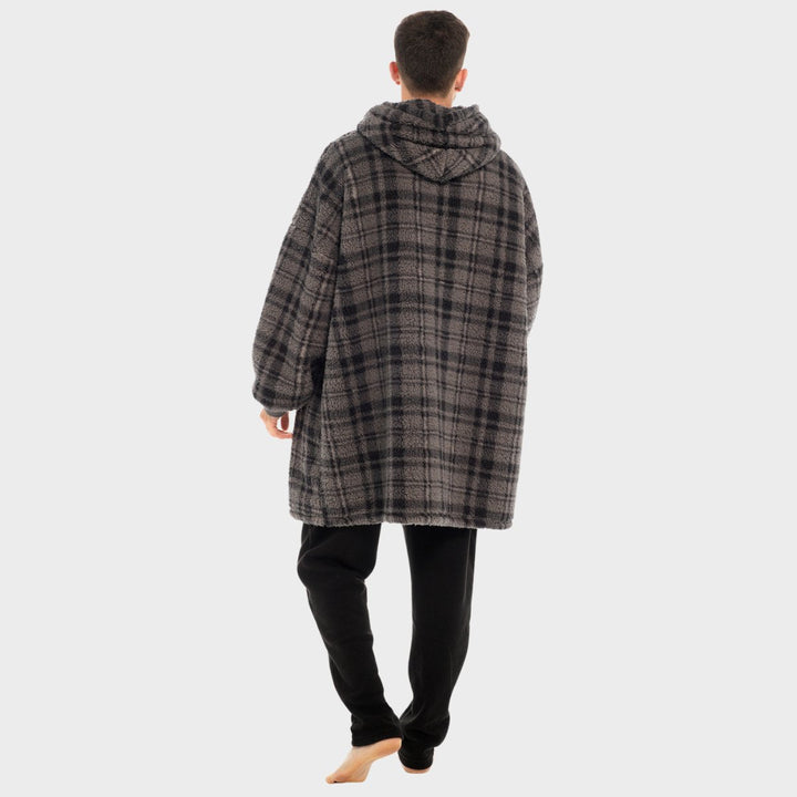 Mens Sherpa Snuggle Grey Checked Hoodie from You Know Who's