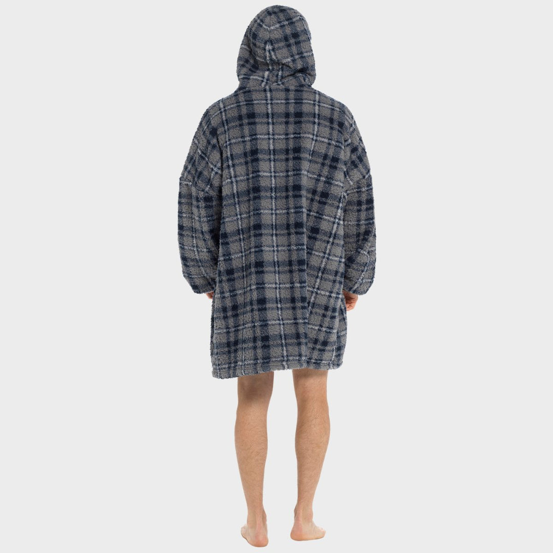 Mens Sherpa Snuggle Navy Checked Hoodie from You Know Who's