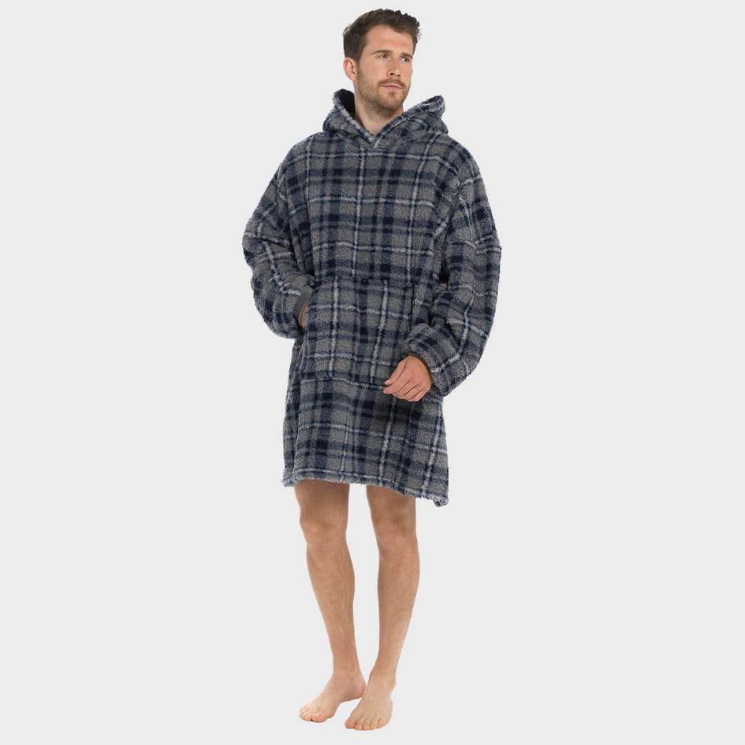 Mens Sherpa Snuggle Navy Checked Hoodie from You Know Who's