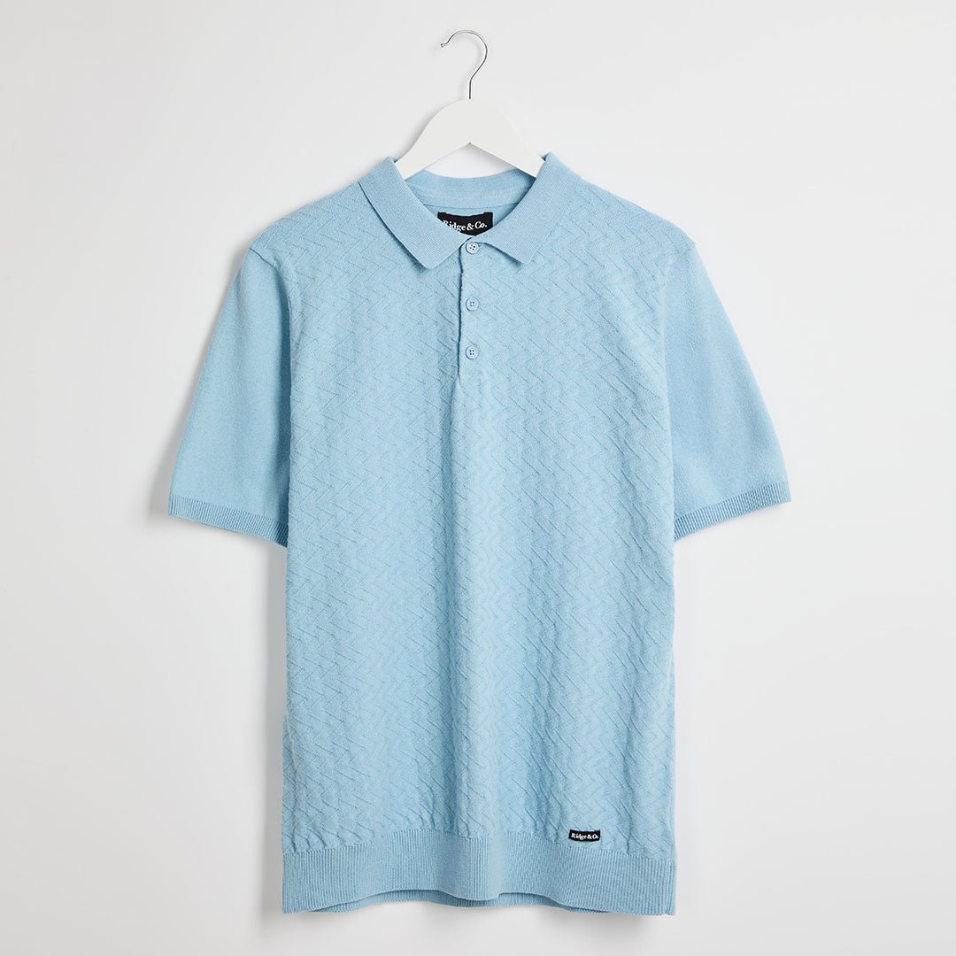 Mens Sky Blue Textured Polo Top from You Know Who's