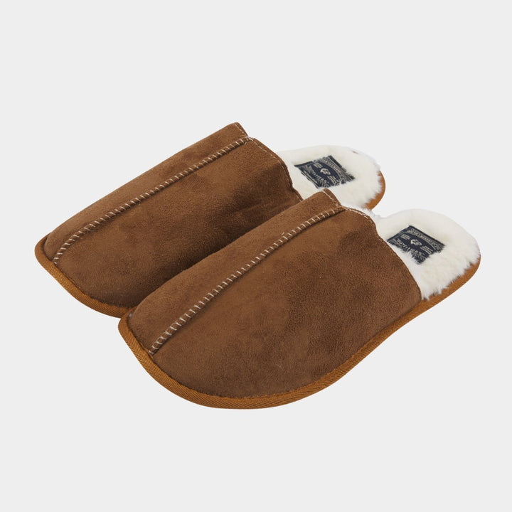 Mens Tan Faux Suede Slippers from You Know Who's