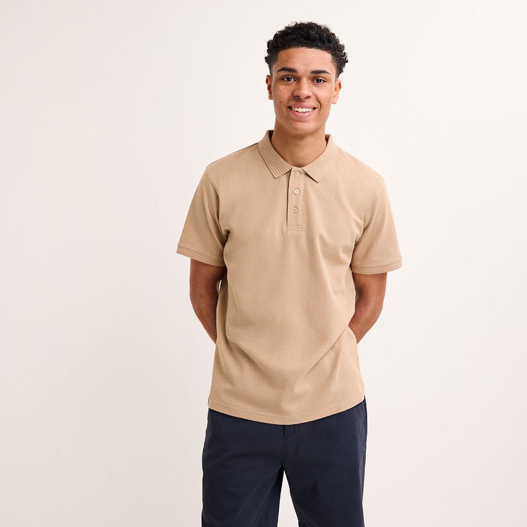 Mens Taupe Textured Polo from You Know Who's