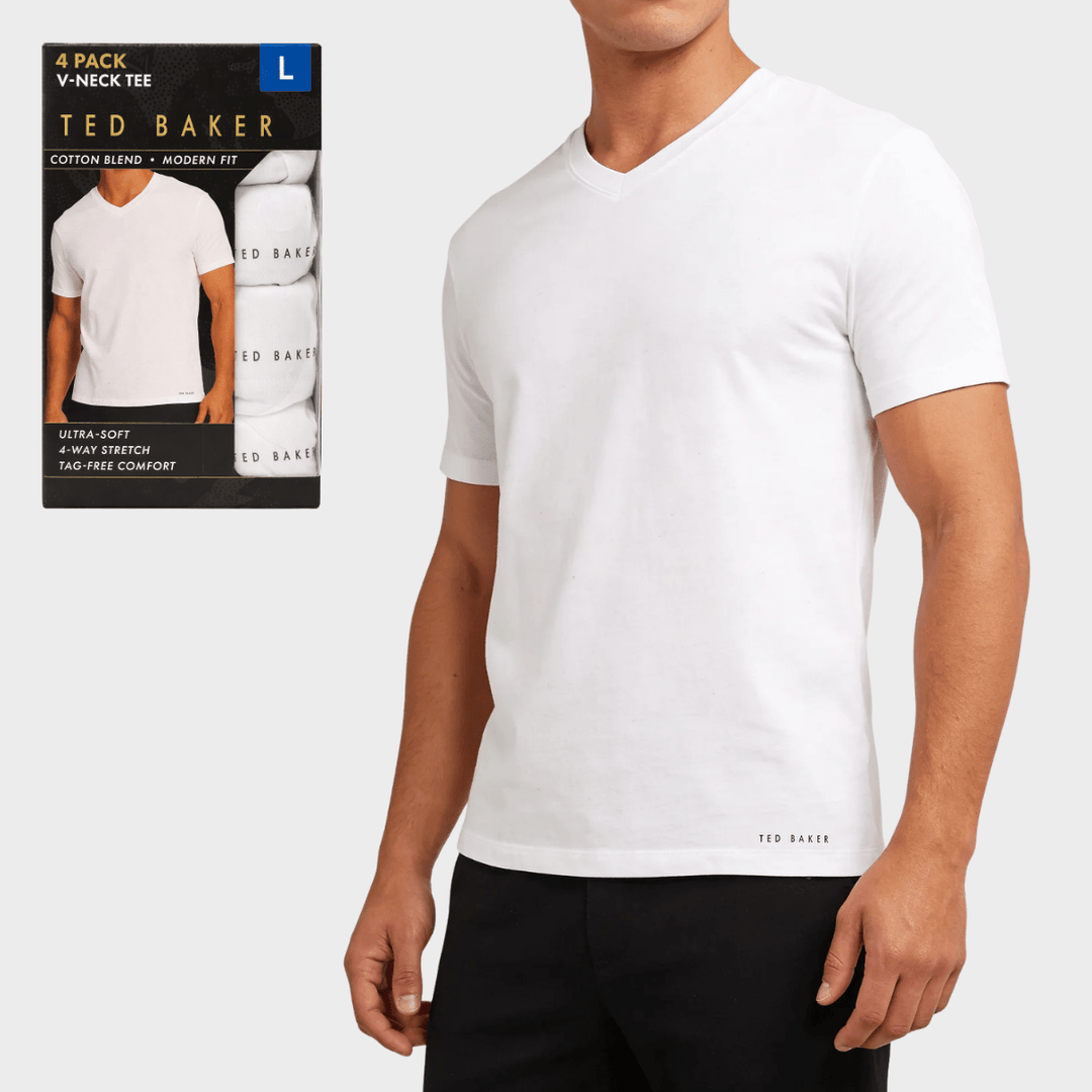 Mens White 4pk Ted Baker V Neck Tops from You Know Who's