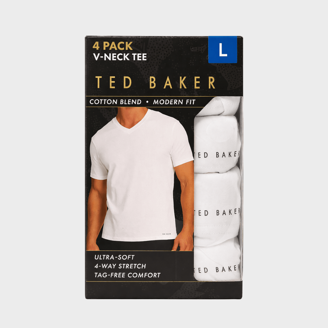 Mens White 4pk Ted Baker V Neck Tops from You Know Who's