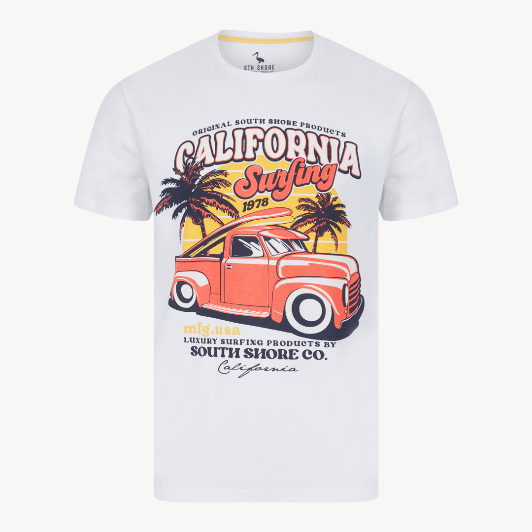 Mens White California Surfing T-shirt from You Know Who's