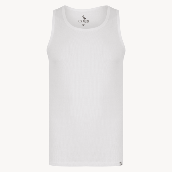 Mens White Ribbed Vest from You Know Who's