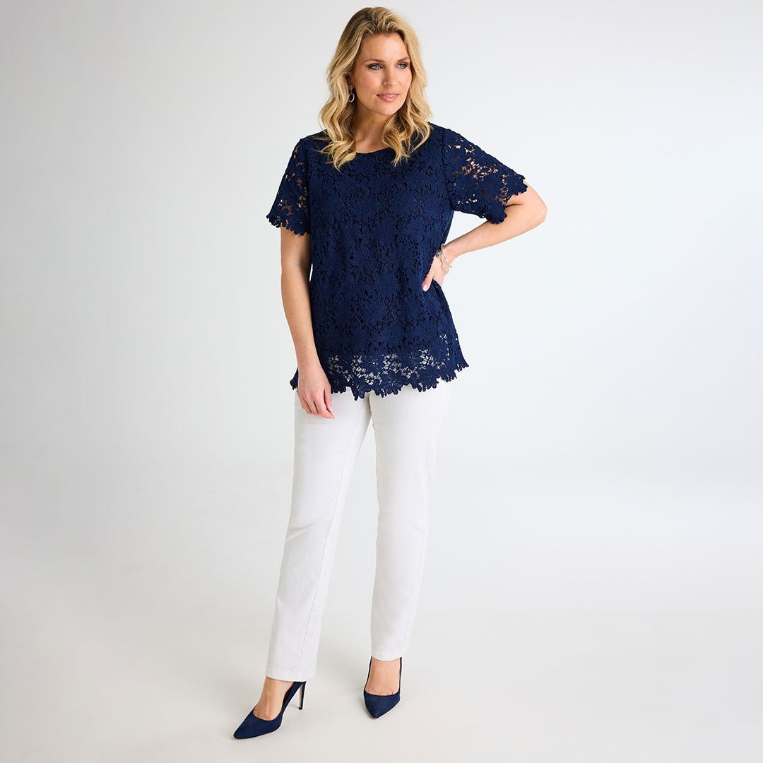 Navy Crochet Flower Top – You Know Who's