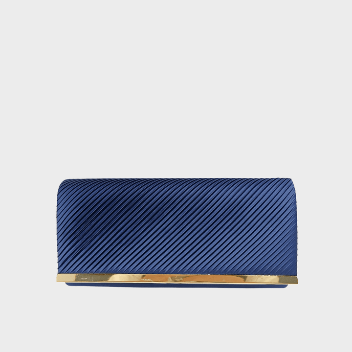 Navy Satin Look Pleated Clutch Bag With Gold Trim from You Know Who's