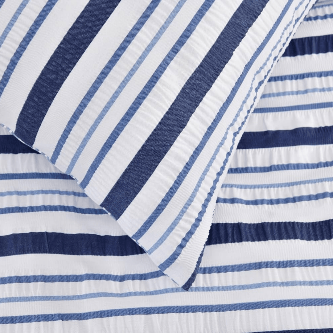 Navy Stripe Seersucker Superking Duvet Set from You Know Who's