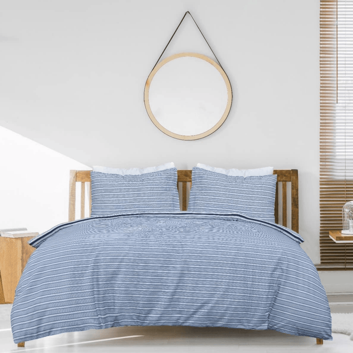Navy Stripe Seersucker Superking Duvet Set from You Know Who's