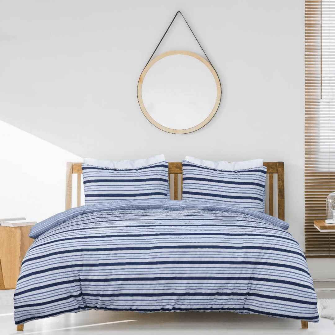 Navy Stripe Seersucker Superking Duvet Set from You Know Who's