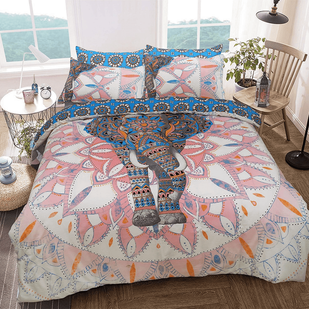 Pink/Blue Elephant Mandala King Duvet Set from You Know Who's