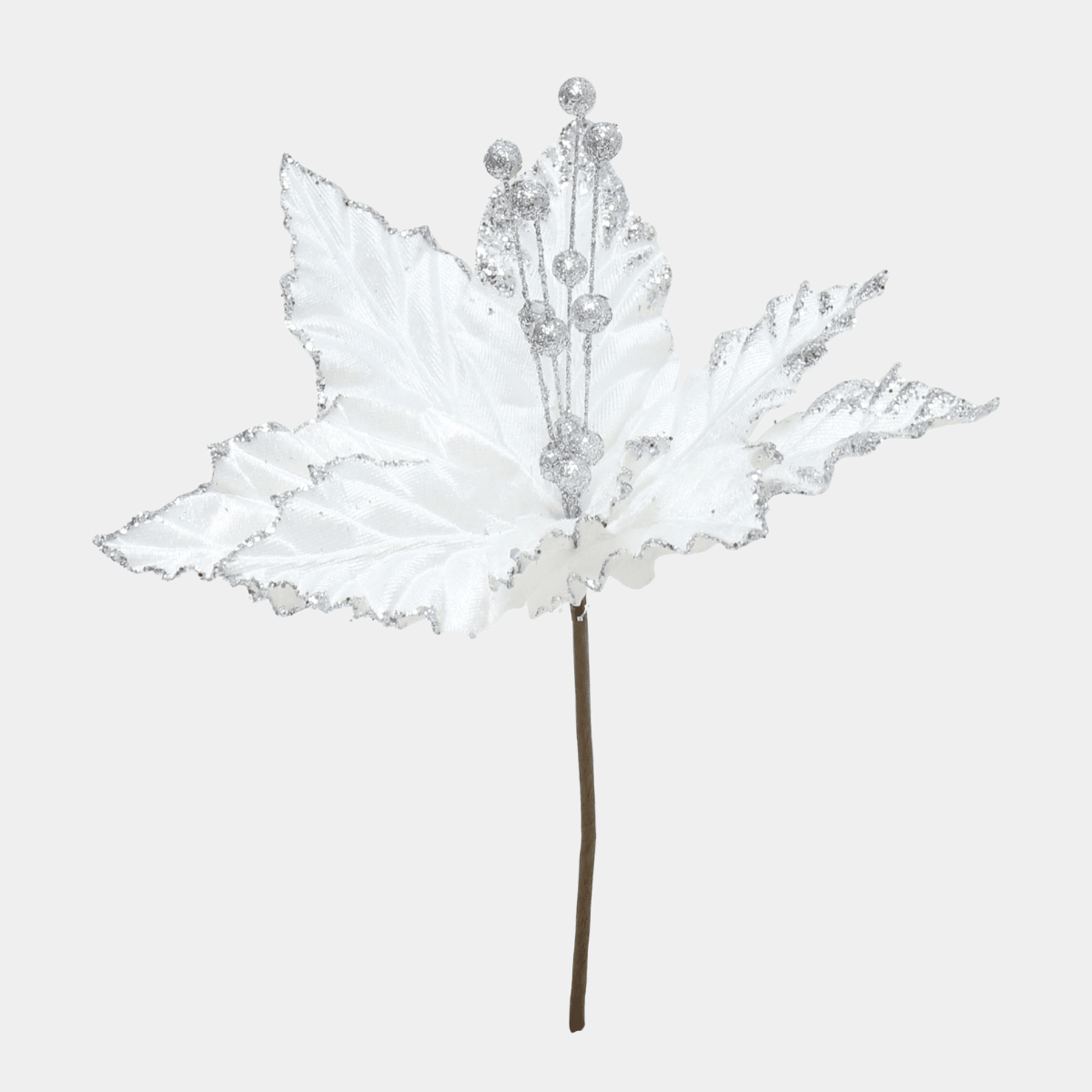 Poinsettia velvet glitter 22cm white from You Know Who's