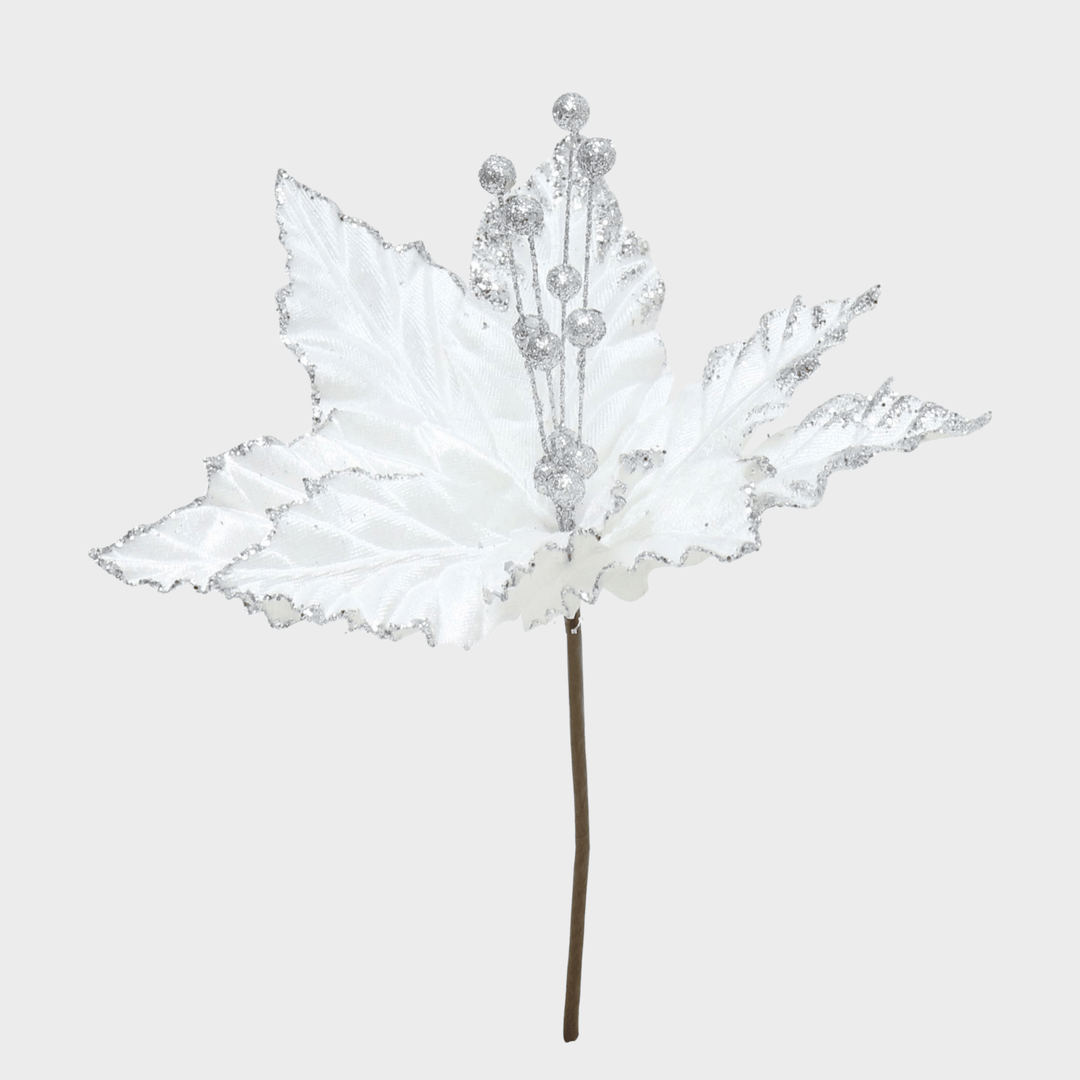 Poinsettia velvet glitter 22cm white from You Know Who's