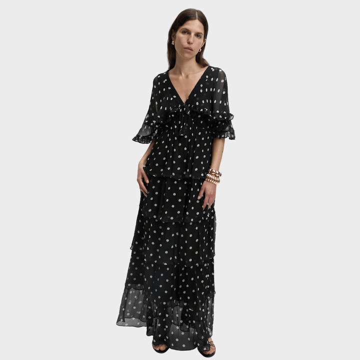 Polka Dot V - Neck Frill Detail Maxi Dress from You Know Who's