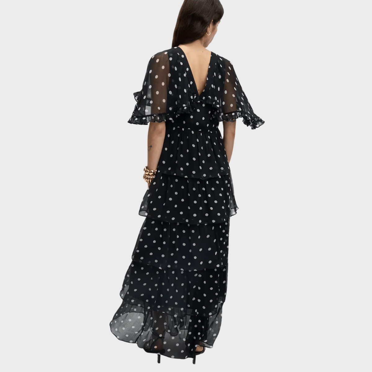 Polka Dot V - Neck Frill Detail Maxi Dress from You Know Who's