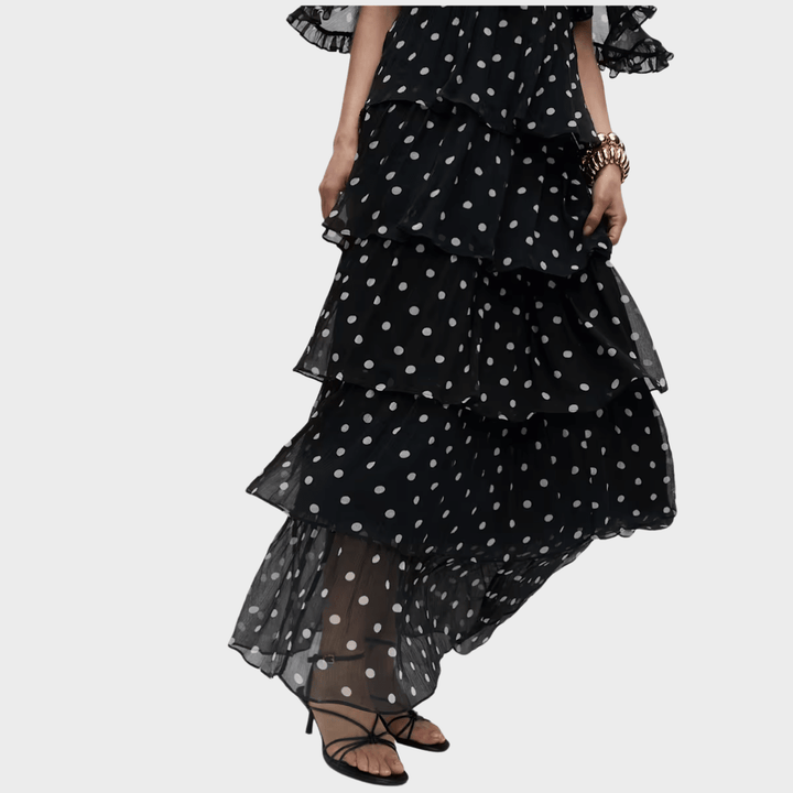 Polka Dot V - Neck Frill Detail Maxi Dress from You Know Who's