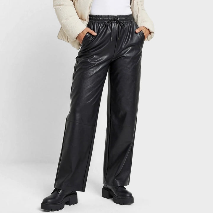 Black Faux Leather Elasticated Waist Trousers