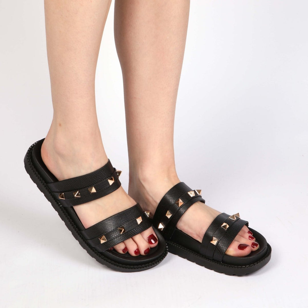 Pyramid Stud Double Strap Sliders from You Know Who's
