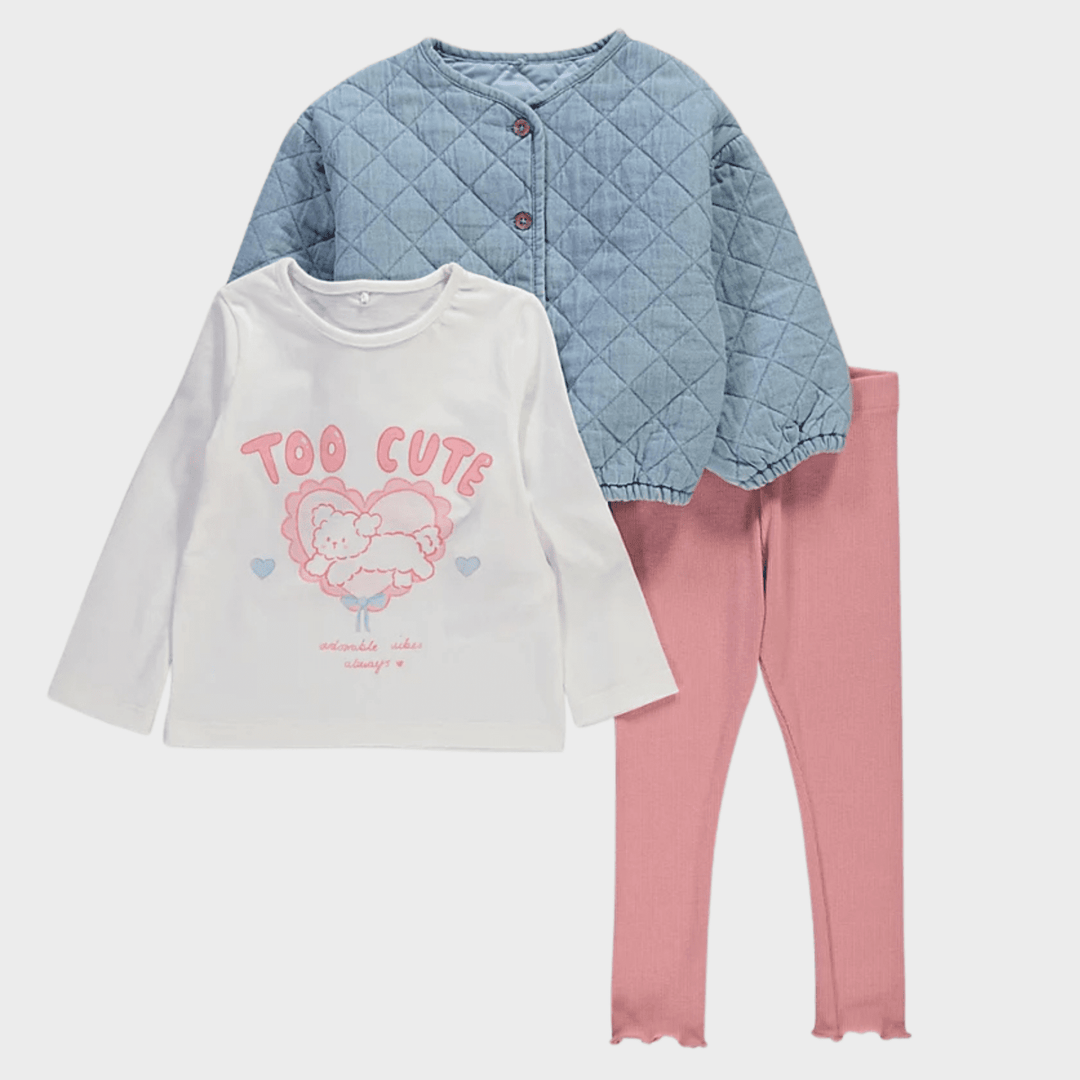 Quilted Jacket Puppy Print Top and Ribbed Leggings Outfit from You Know Who's