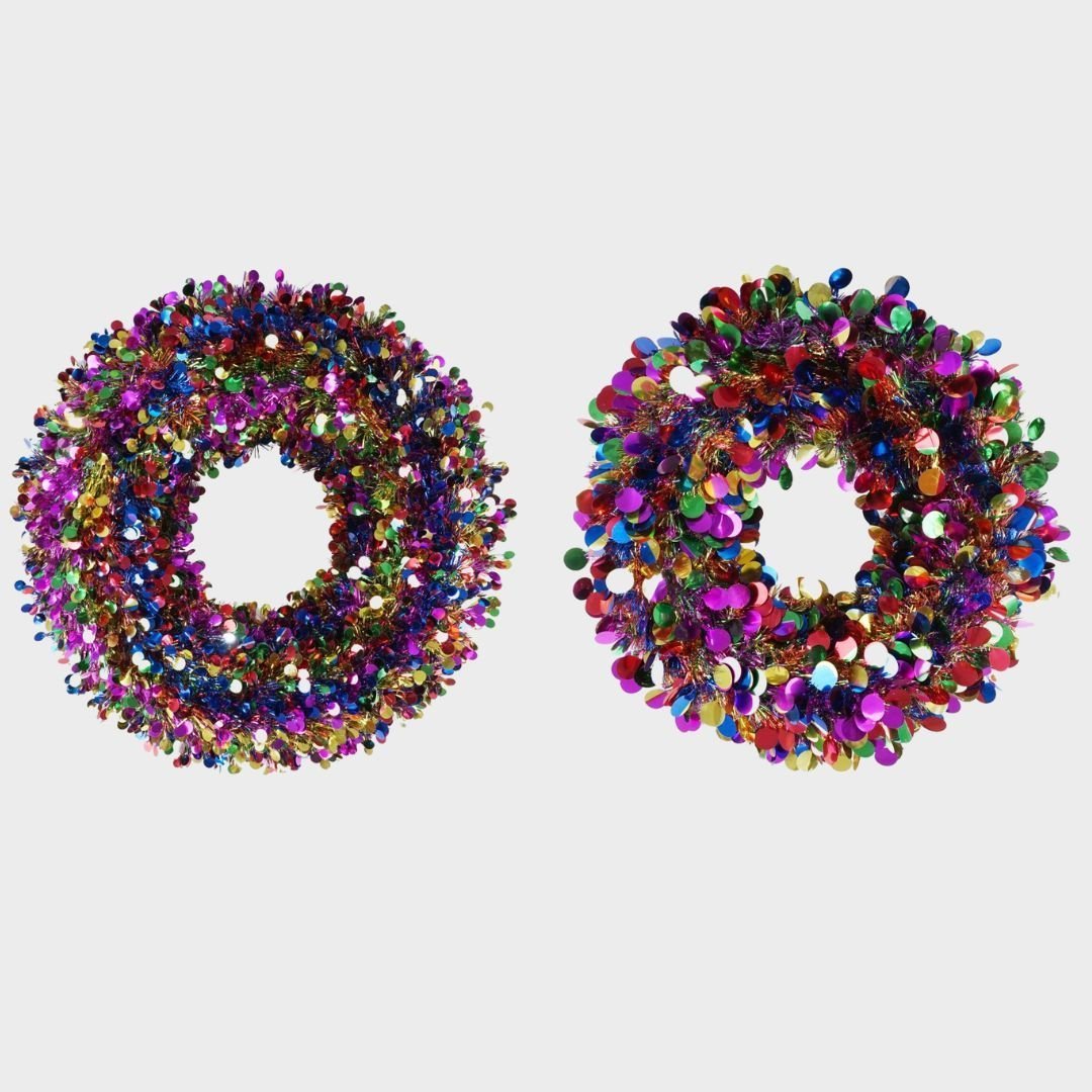 Rainbow Tinsel Wreath 50cm from You Know Who's