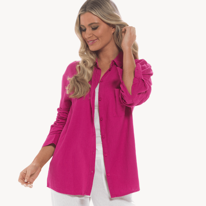 Raspberry Linen Mix Shirt from You Know Who's