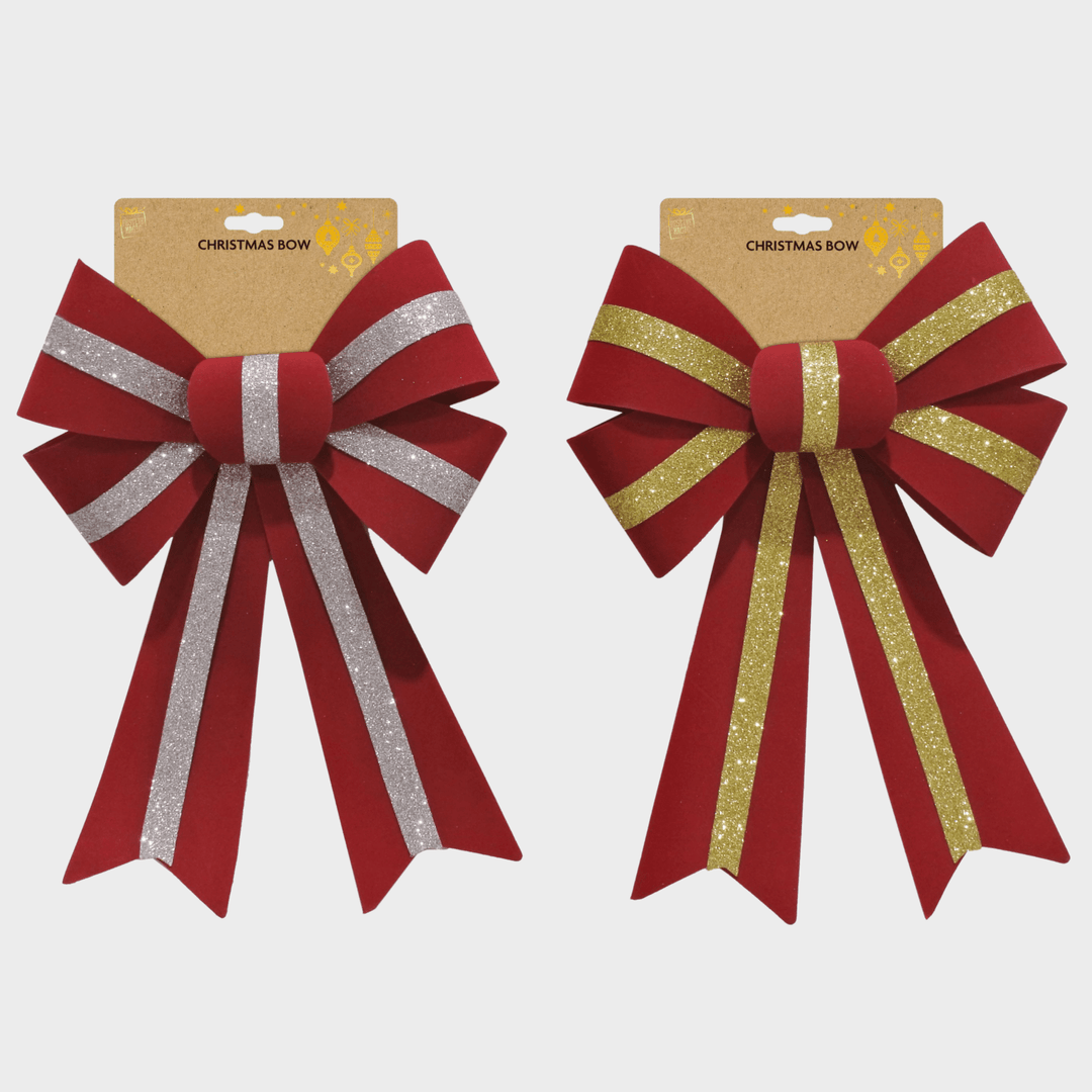 Red flocked bow 30cm glitt stripe from You Know Who's
