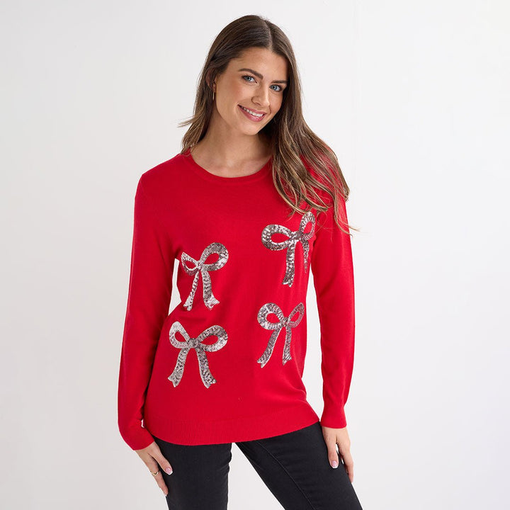 Red Silver Bows Christmas Jumper from You Know Who's