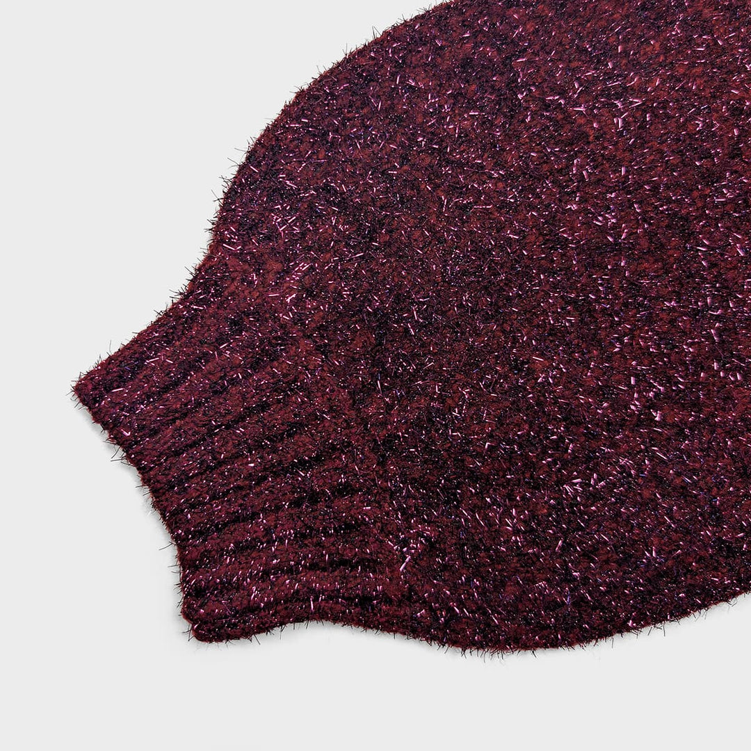 Ladies Wine Lurex Bow Tie Jumper